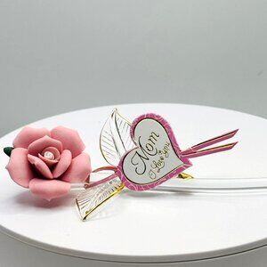 Pink Rose for Mom Porcelain Figurine | I Love You Mom Gift Floral Mother's Day